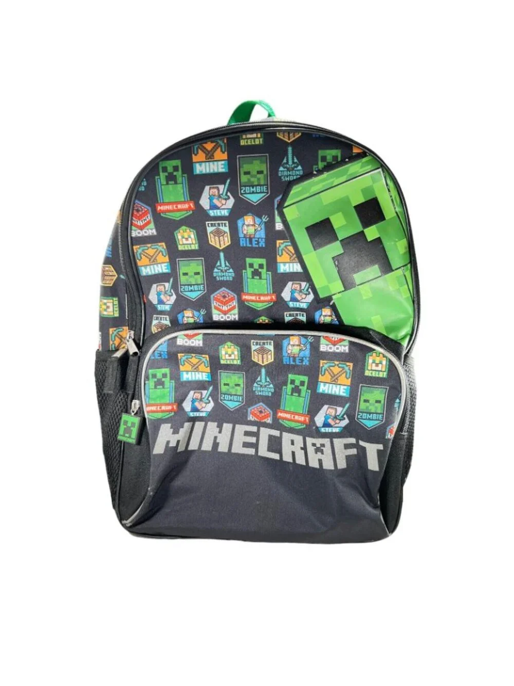 Minecraft Creeper Backpack Detachable Lunch Bag School Kids Boys Black Green